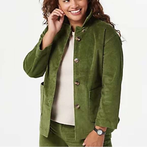 ISAAC MIZRAHI LIVE Women Corduroy Chore Jacket Medium M True Denim Cream Coat - Picture 3 of 11